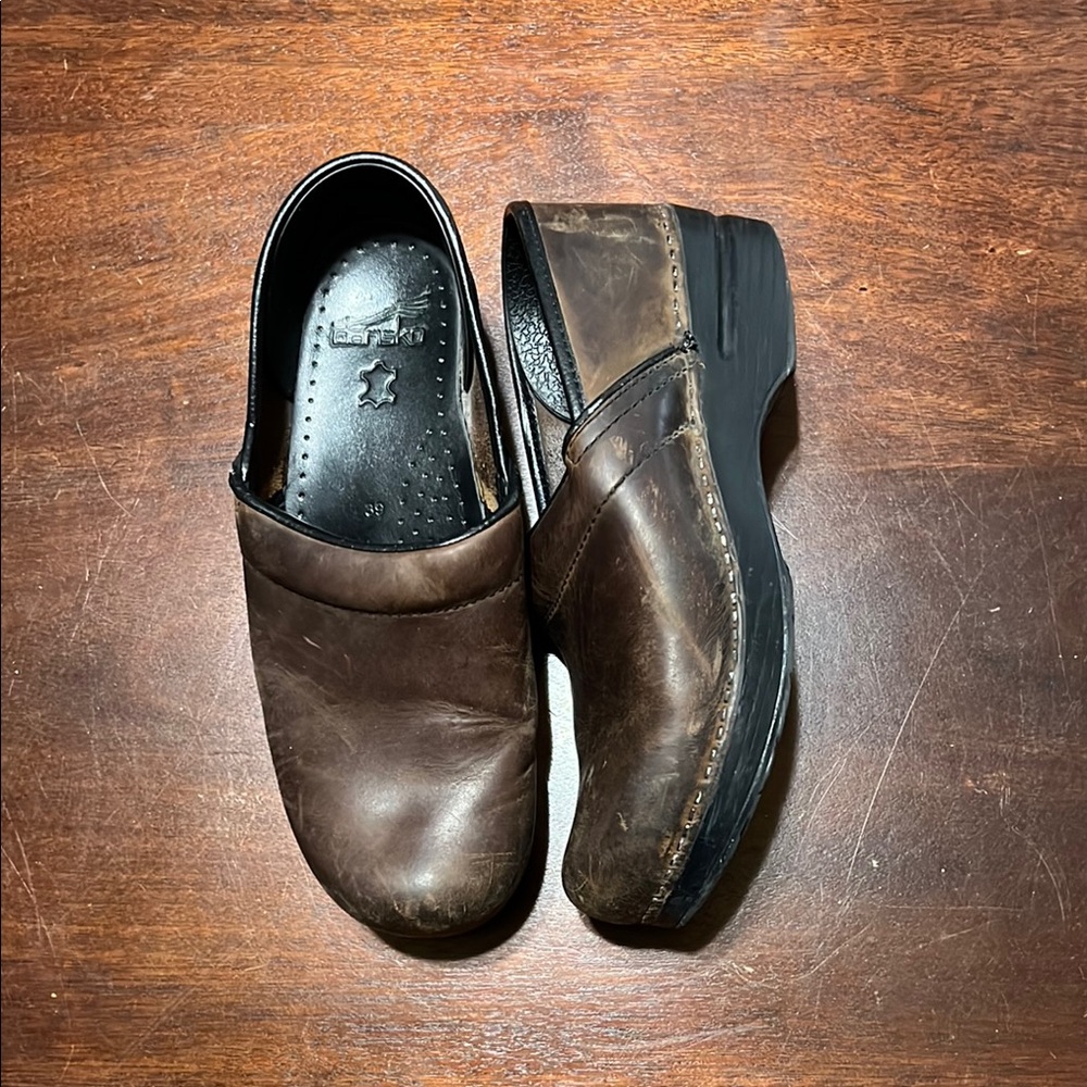 Dansko Brown Leather Slip-On Clogs